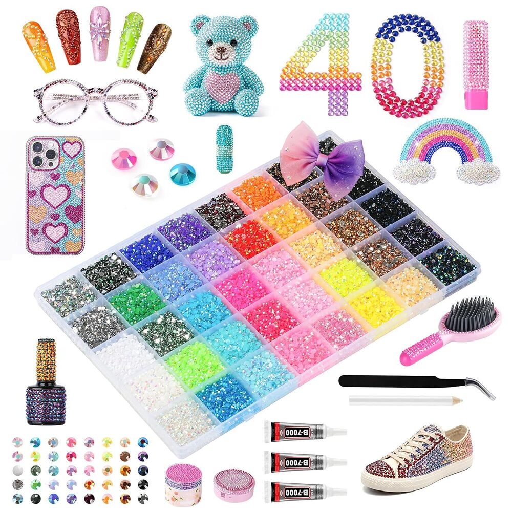 40000Pcs 40 Colors Resin Jelly Rhinestones Kit, 3mm Flatback Rhinestones with